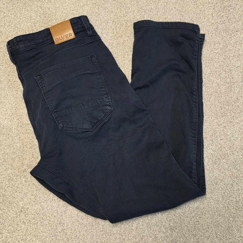 DU/ER Pants Mens 36x31 Navy Blue N2X Relaxed Taper No Sweat Stretch MFNR1002